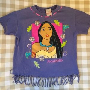 Vintage Disney ‘90s Pocahontas Purple Fringe T-Shirt Y2K Girls Size 14 Cropped